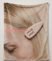 Miu Miu Soft Pink Hair Clip Print Flannel Throw Blanket IMG_0413